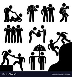 several stickers depicting people with umbrellas and one holding another person's hand