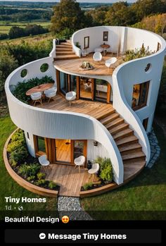 an aerial view of a house with stairs