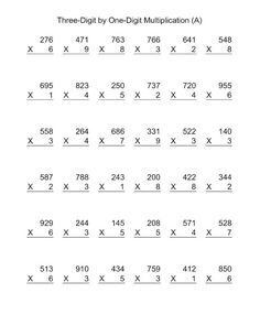 the three digit by one digit multiplication worksheet is shown in this image