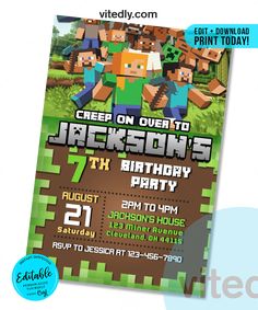 a minecraft birthday party with the name creep on over to jackson's 7th birthday