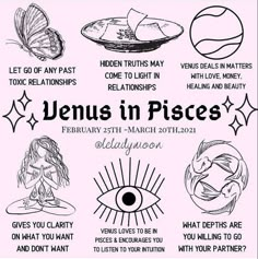 the poster for venus in pisces, which features images of women's faces and