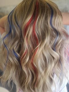 red and blue highlights for curly hair 4 July Hairstyles, Fourth Of July Hairstyles For Short Hair, Red White And Blue Hair Color, 4th Of July Hairstyles For Short Hair, 4th July Hairstyles, Cute Fourth Of July Hairstyles For Long Hair, July 4th Hairstyles, 4th Of July Hair Ideas, Red White And Blue Hair Tinsel