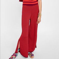 Pants From Zara Knit Collection. Bold Red Bottoms For Summer, Trendy Red Loungewear Bottoms, Chic Red Wide Leg Bottoms, Chic Red Loungewear Bottoms, Chic Red Bottoms For Spring, Red Bottoms For Day Out, Chic Red Spring Bottoms, Fitted Red Bottoms For Day Out, Bold Fall Bottoms