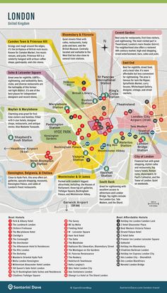 the london subway map is shown in red, yellow and green with many different locations