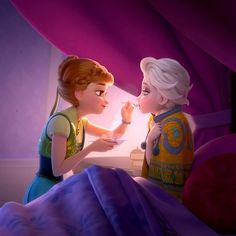 the princess and the frog are talking to each other on their bed in disney's frozen