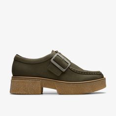 Womens Linoso Monk Dark Green Nubuck Monk | Clarks US Everyday Shoes Womens, Monk Shoes, Wide Fit Sandals, Casual Dress Shoes, Black Trainers, Block Heel Shoes, Loafers Style, Clarks Women's, Clarks Originals