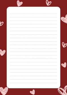 a paper with hearts on it and lined in the middle, surrounded by smaller pink hearts