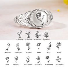 Personalized Birth Flower Silver Bouquet Ring for Woman - CALLIE Nature-inspired Wedding Flower Ring With Birth Flower, Flower Shaped Ring With Birth Flower For Gift, Flower-shaped Birth Flower Rings For Gift, Nature-inspired Birth Flower Ring For Anniversary, Flower Shape Ring For Mother's Day Gift, Nature-inspired Round Flower Ring For Anniversary, Nature-inspired Anniversary Flower Ring, Birth Flower Ring Gift, Birth Flower Round Ring As A Gift