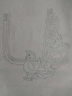 a pencil drawing of a peacock on a piece of paper with an arrow in the middle