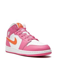 pink/orange/white leather signature Swoosh logo detail signature Air Jordan Wings logo perforated panelled design round toe front lace-up fastening ankle-length signature Air cushioning rubber sole These styles are supplied by a premium sneaker marketplace. Stocking only the most sought-after footwear, they source and curate some of the most hard to find sneakers from around the world. Pink And Orange Air Jordans, Pinksicle Jordans Outfit, Pink And Orange Jordans, Colorful Jordan 1, Jordan Rosas, Hot Pink Jordans, Pink And Orange Shoes, Pink Air Jordans, Tenis Nike Jordan