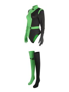 ‘Shego Kim' Green & Black Costume Set AlielNosirrah Shego And Kim Costume, Black Costume, Lycra Fabric, Lingerie Costume, Fishnet Stockings, Costume Shop, Halloween Cosplay, Green And Black, Costume Dress