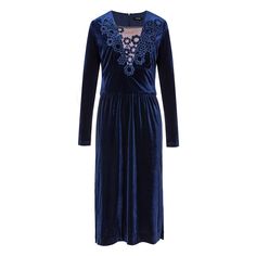 V-Neck With Lacework Velvet Dress | Smart and Joy | Wolf & Badger Dress Smart, Embroidered Velvet, Size 10 Models, Day Time, Velvet Trim, Versatile Outfits, Stretch Velvet, 70 Dress, Embroidery Dress