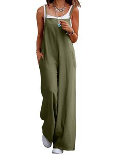 PRICES MAY VARY. Indulge in the comfort and softness of our long bib pants jumpsuit. These summer jumpsuits for women are made of 100% cotton. Soft, comfortable and airy for hot summer and humid days. As a bohemian overalls for women, that can be eye-catching in the crowd,these long bib pants will add a splash of color to your summer wardrobe. Adjustable Spaghetti Straps, Side Split Wide Leg, Loose Waist, Ankle-Length Cropped, Low Crotch, 2 Inserting Pockets on the Front.You can put some small i Pants Overalls, Comfy Jumpsuits, Solid Jumpsuit, Suspenders For Women, Pants Baggy, Jumpsuit Elegant, Overalls Pants, Casual Rompers, Casual Jumpsuit