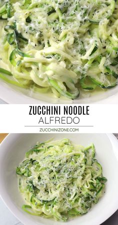 zucchini noodle alfredo in a white bowl