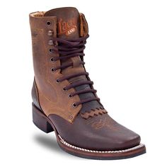 Tombstone men's square toe lace up brown cowboy boots. Great boot made to last.  Genuine Leather  Rubber Sole  1.5" Block Heel  EE (wide) Width Boot runs big, it is recommended to size down a full size Made in Mexico Brown Western Style Lace-up Work Boots, Western Style Brown Lace-up Work Boots, Brown Western Lace-up Work Boots, Brown Western Lace-up Moto Boots, Brown Western Style Lace-up Ankle Boots, Brown Western Lace-up Boots, Western Style Brown Lace-up Boots, Brown Lace-up Western Boots, Western Lace-up Boots With Reinforced Toe