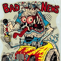 a drawing of a monster driving a car with flames coming out of it's mouth