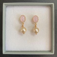 These earrings are made with rose pink glass, silver or gold plated brass and 925 Sterling silver studs. They also feature Swarovski pearls which measure 8mm. Light Pink Earrings, Pink Pearl Earrings, Pink Bridal, Gold Light, Earrings Pink, Pink Earrings, Swarovski Pearls, Pearl Stud Earrings, Pink Pearl