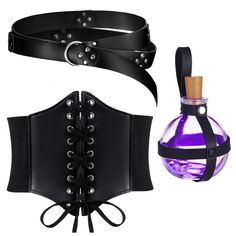 PRICES MAY VARY. Package Includes: you will get 1 piece black retro renaissance rivets belt, 1 piece black elastic costume waist belt, 1 piece magic cork potion bottle, 1 piece cork; A nice combination to dress you up as a mysterious witch and make you highly regarded on Halloween party by almost everyone Size Information: the medieval belt is about 3.5 x 190 cm/ 1.38 x 74.8 inches, the elastic corset for women is about 32.5 x 19 cm/ 12.8 x 7.5 inches, and potion bottle is about 8.6 cm/ 3.4 inch Ren Fair Costume, Pirate Corset, Viking Pirate, Medieval Witch, Witch Accessories, Medieval Belt, Ren Fair, Buckle Ring, Lighted Wine Bottles