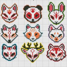 cross stitch pattern with different animal heads