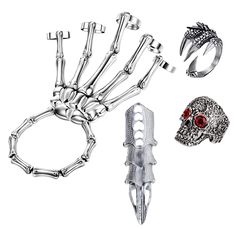 PRICES MAY VARY. skull hand bracelets:The skeleton represents death, but also a new beginning, the pursuit of freedom and rebellion against restraint. The skeleton symbolizes respect and respect, and is regarded as a symbol of life. The package comes with 3 knuckles full-finger double-loop rings and 1 skeleton joint bracelet skeleton hand bracelets material: made of alloy material, smooth surface, adjustable; durable material, long service life; ring design lifelike, sturdy and durable skeleton Skeleton Hand Bracelet, Hand Bracelet With Ring, Bracelet With Ring, Skeleton Bracelet, Hand Bracelets, Skeleton Ring, Bone Bracelet, Finger Hands, Bones Bracelet