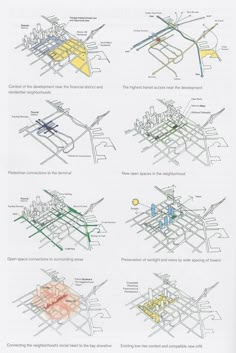 an open book with several diagrams on the cover and in front of it is a drawing of various streets