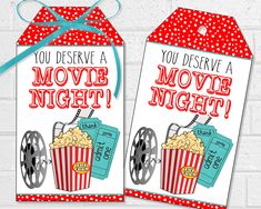 two christmas movie night gift tags