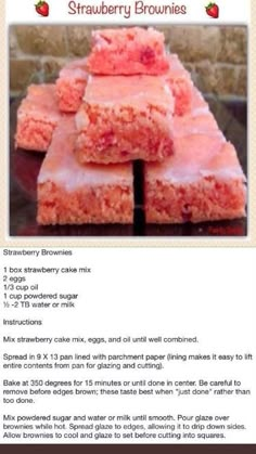 the recipe for strawberry brownies is shown in an email post, and it appears to be made from scratchsticks