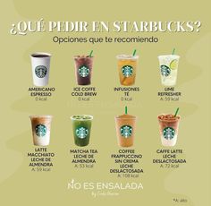 an advertisement for starbucks's coffees with the names in spanish, english and spanish