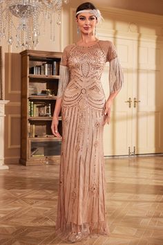 ZAPAKA Damen 1920er Jahre Kleid Fransen Glitzer Lange Flapper Kleid mit kurzen Ärmeln – ZAPAKA DE Long Flapper Dress, Themed Prom Dresses, 20s Fashion Dresses, Great Gatsby Dresses, 20s Style, Robes Glamour, Great Gatsby Party, Gatsby Dress, 1920s Flapper Dress