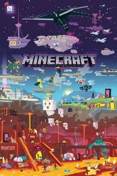 an advertisement for the minecraft game is shown in front of a purple and blue background