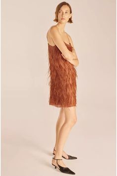 A fine silk slipdress is hand-appliquéd with ostrich feathers. Feather Dress, Dress Home, Ostrich Feathers, Rebecca Taylor, 8 M, Feathers, Fitness Models, Size 2, Copper