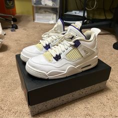 Metallic Purple Jordan 4s Slightly Used; Box In Good Condition Authentication From Goat Size 6.5 Metallic Purple Jordans, Jordan 4s, Shoes Jordan, Jordan 4 Retro, Jordans For Men, Jordan Shoes, Mens Shoes Sneakers, Purple Color, Men's Shoes