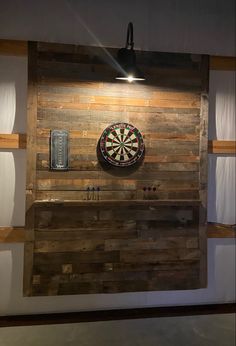 a dart board mounted to the side of a wall