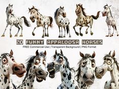 cartoon horses with funny expressions and captions for each character in the animated film, eo funny appalosh horses