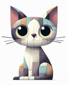 a cartoon cat with big eyes sitting down