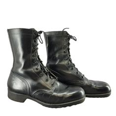 Vintage Genesco Military Combat Boots Aug 1969 Mens Size 9 R Black Leather Lace Up Excellent Pre-Owned Condition Vintage Black Combat Boots With Reinforced Toe, Black Army Boots, Black Military Work Boots With Reinforced Toe, Military Leather Combat Boots With Reinforced Toe, Black Leather Military Boots, Military Leather Boots With Reinforced Toe, Military Combat Boots, Black Army, Boots Vintage