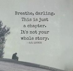 a person sitting on top of a hill with a tree in the background and a quote above it that says, breathe, daring this is just a charter