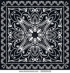 a black and white square ornament with an intricate design in the shape of a flower