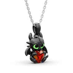 Playful, inquisitive and intelligent, this fictional dragon is indisputably special. Beautifully handcrafted in sterling silver, this necklace in Hug Me® collection features a brilliant heart cut stone hugged by a dragon, which is designed to be so lovely and super-cute. His 3D wings, ears and bright green eyes are captured in amazing detail as he on your neck. You will find more adorable and creative designs in our Hug Me® collection.Carat Weight: 1.4 ctStone Size: 6*6 mmStone Type: Jeulia® Sto Black Fantasy Necklace For Gift, Dragon Design Round Pendant Necklace As A Gift, Dragon Design Round Pendant Necklace For Gift, Elegant Dragon Design Necklace As A Gift, Silver Dragon Design Jewelry Gift, Elegant Dragon Design Necklace As Gift, Elegant Dragon Design Necklace Gift, Unique Dragon Design Jewelry Gift, Sterling Silver Fantasy Jewelry With Dragon Design