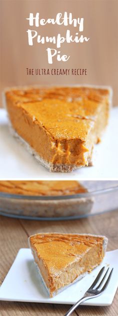 the ultimate healthy pumpkin pie is ready to be eaten and served for breakfast or dessert