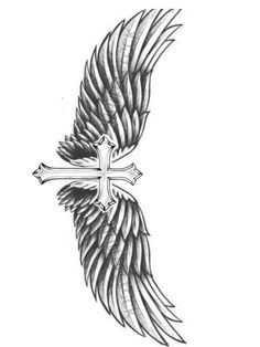 a cross and wings tattoo design