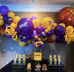 a birthday party with balloons and basketballs