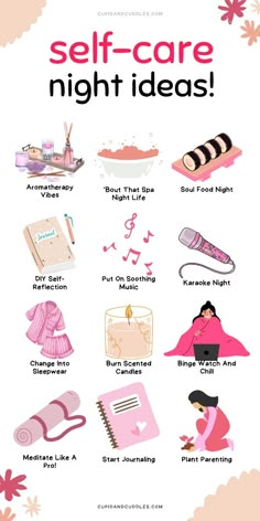 Loosen up and unwind with 41 proven self-care night ideas, perfect for unwinding after a long day and promoting relaxation. self care night ideas at home | self care night ideas with friends | self care night ideas with boyfriend | self care night ideas tiktok | self care night ideas aesthetic | self care night ideas at home aesthetic | girls night self care ideas | self care spa night ideas | self cre night aesthetic ideas instagram | fun self care night ideas Night Aesthetic Ideas, Night Ideas With Friends, Spa Night Ideas, Self Care Night Ideas, Self Date Ideas, Ideas With Boyfriend, Night Self Care, At Home Self Care, Relaxing Ideas