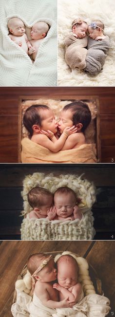 three different pictures of babies sleeping together