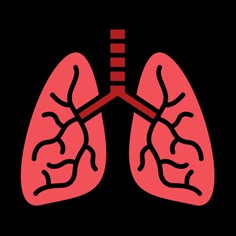 the lungs are red and black, with white outlines on each side of them