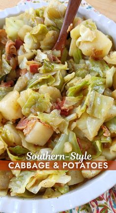 A simple homestyle recipe for tender potatoes smothered in fried cabbage and onions cooked with bacon. Southern Cabbage, Buttered Cabbage, Cabbage And Potatoes, Cabbage And Sausage, Southern Recipes Soul Food, Cabbage Recipe