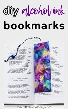 an open book with the title diy alcohol ink bookmarks