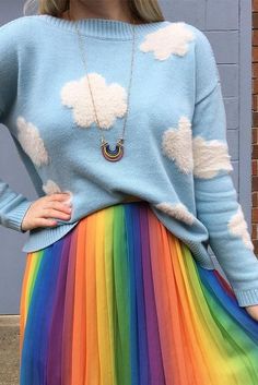 Rainbow Skirt Outfit, Rainbow Pants Outfits, Artsy Jacket, Artsy Outfit Ideas, Kidcore Style, Artsy Clothes, Rainbow Pants, Rainbow Clothes, Green Denim Jacket