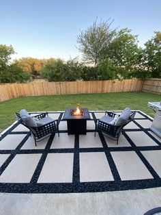 a fire pit sitting on top of a patio