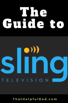 the guide to sling television logo and an image of a black background with blue letters